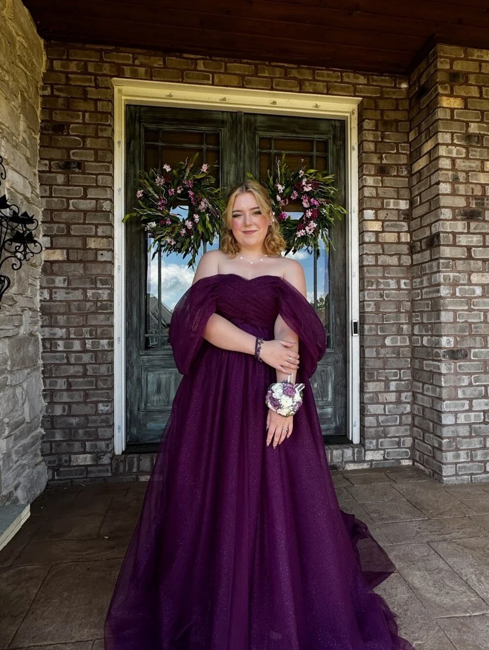 Staccee's Floor Length Princess Ball Gown With Detatchable Sleeves- Grape